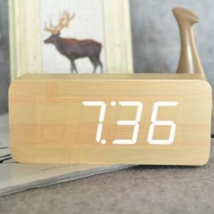 Multi-Color Wooden Alarm Clock – Stylish, Digital & Energy-Efficien