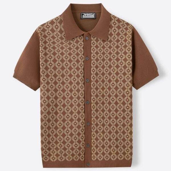 Summer Tencel Short-sleeved Sweater Lapel Jacquard Cardigan For Men - Image 5