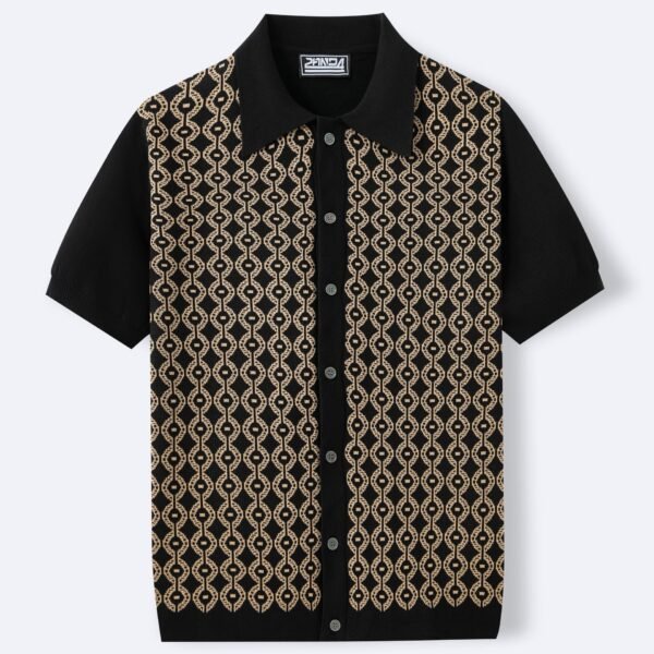 Summer Tencel Short-sleeved Sweater Lapel Jacquard Cardigan For Men - Image 4
