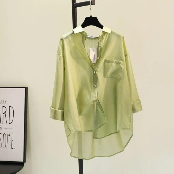 Tencel Cotton Sun Protection Shirt Long Sleeve Versatile Loose Top - Image 2