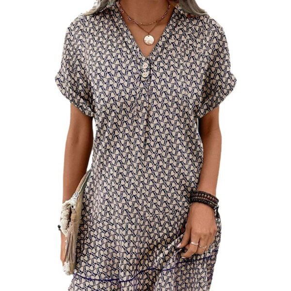V-neck Loose Waist Printed Short Sleeve Dress - Image 4