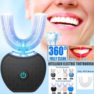360° Automatic Electric Toothbrush – U-Shaped, Waterproof, Blue Light Whitening