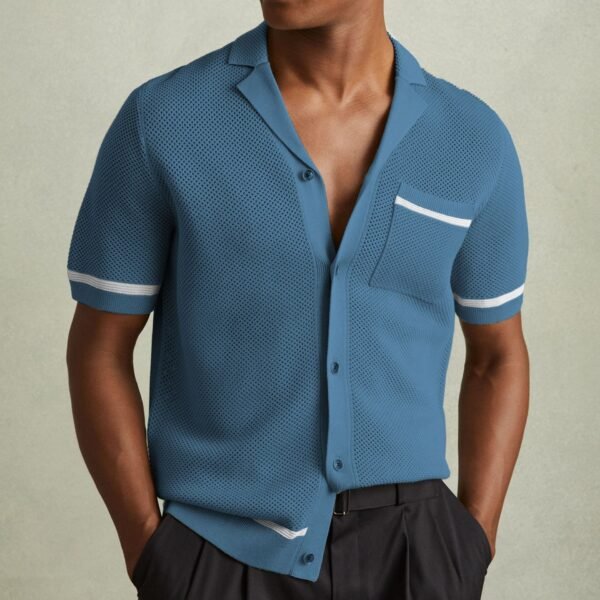 Effortlessly Cool – Men’s Knitwear Summer Polo with Cuban Collar for Laid-Back Luxe Style - Image 7