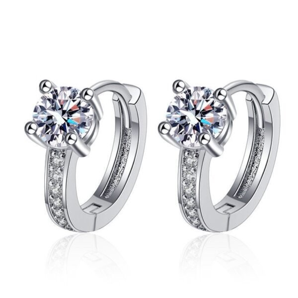 Elegant Golden Micro-inlaid Four-claw Round Earrings - Image 2