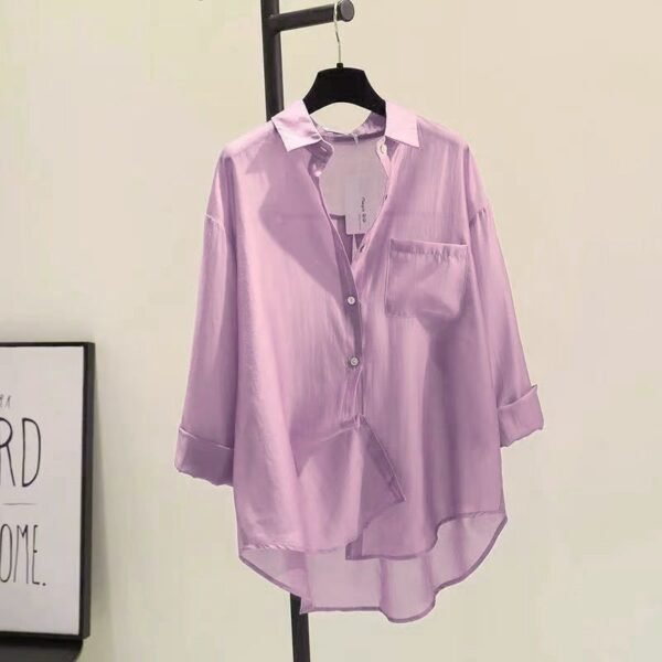 Tencel Cotton Sun Protection Shirt Long Sleeve Versatile Loose Top - Image 7