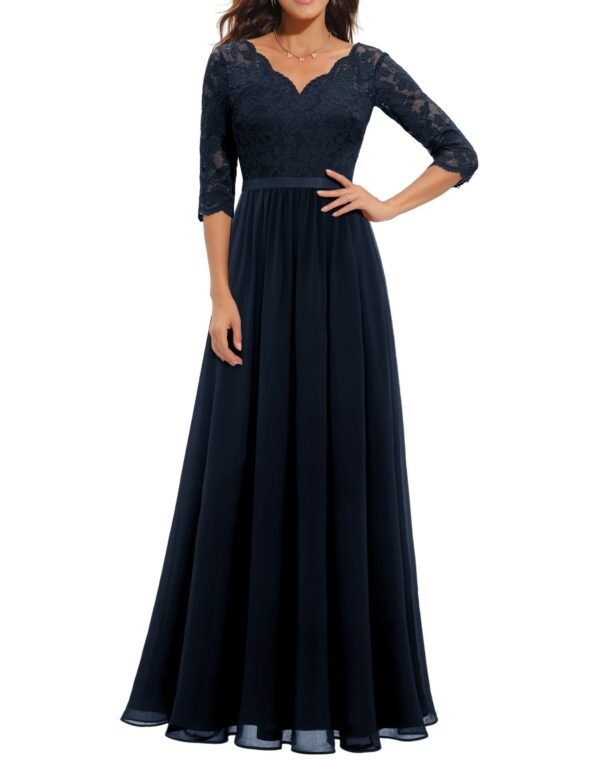 Grace Meets Glamour – Lace Patchwork Waist-Cinching Long Dress for a Stunning Silhouette - Image 6