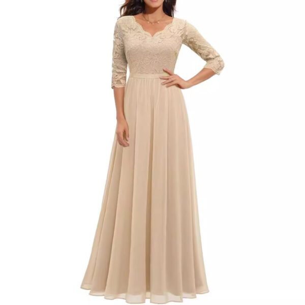 Grace Meets Glamour – Lace Patchwork Waist-Cinching Long Dress for a Stunning Silhouette