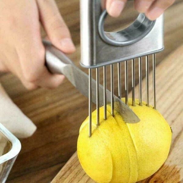 Stainless Steel Onion & Tomato Slicer Easy Grip Kitchen Tool - Image 9