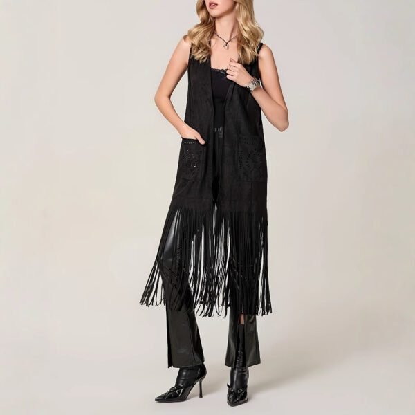 Western Cowboy Tassel Open Front Sleeveless Jacket - Image 6