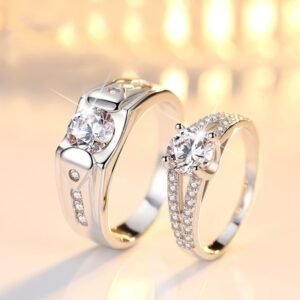 Romantic Silver Plated Diamond Couple Rings