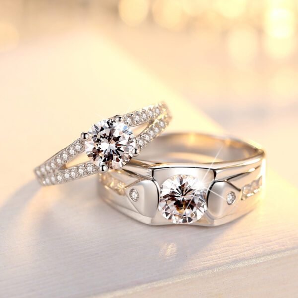 Romantic Silver Plated Diamond Couple Rings - Image 5