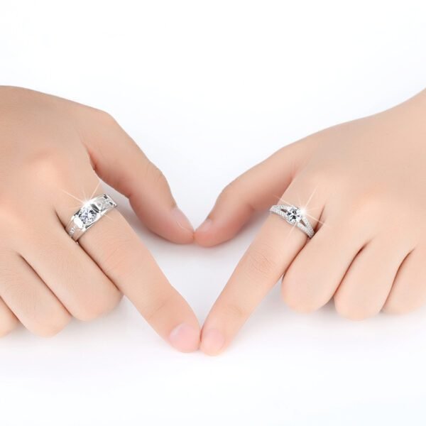 Romantic Silver Plated Diamond Couple Rings - Image 2