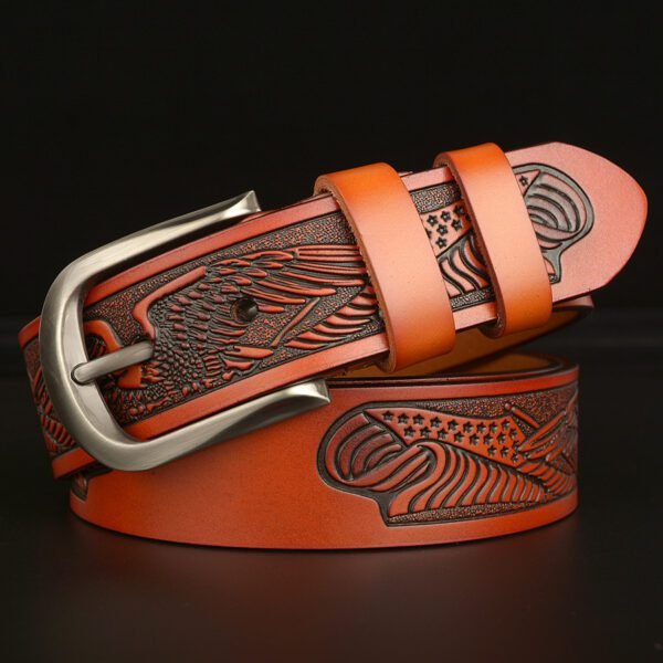 Men's Carved Cowhide Belt – Premium Cut Leather - Image 3