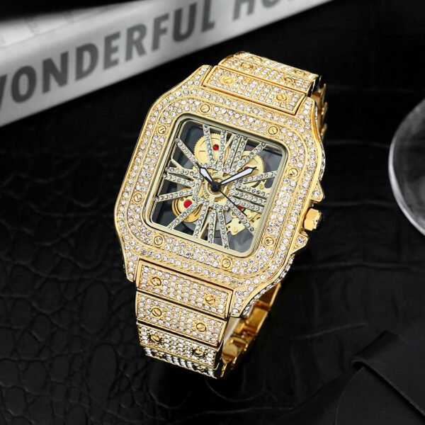 Square Special-Interest Design Hollow Full Diamond Quartz Watch – Luxurious Elegance Meets Modern Craftsmanship - Image 6