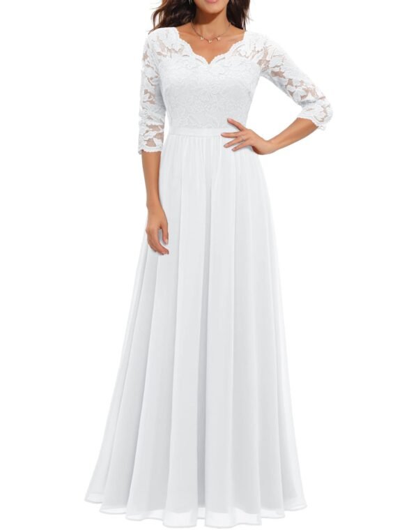 Grace Meets Glamour – Lace Patchwork Waist-Cinching Long Dress for a Stunning Silhouette - Image 7