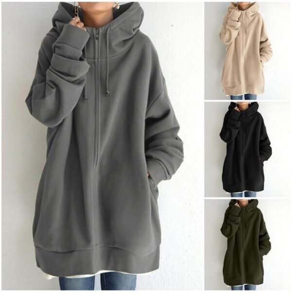 Women's Fuzzy Hoodies Long Sport Pullover Hoodie Full-Zip Hoodie Sweatshirt - Image 9