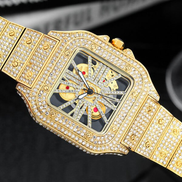 Square Special-Interest Design Hollow Full Diamond Quartz Watch – Luxurious Elegance Meets Modern Craftsmanship - Image 5