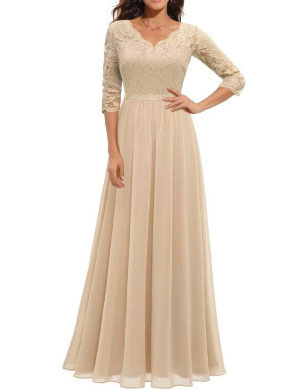 Grace Meets Glamour – Lace Patchwork Waist-Cinching Long Dress for a Stunning Silhouette - Image 5