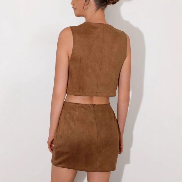 Western Denim Style V-neck Tassel Short Slim Fit Women's Sleeveless Vest Jacket Set - Image 3