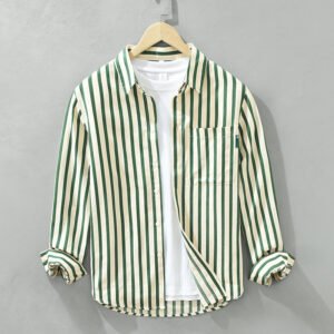 GenZ Vertical Striped Long-Sleeve Shirt – Loose Fit, Casual & Stylish
