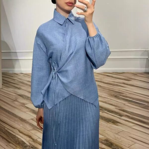 Elegant Muslim Women’s Pleated Skirt & Tied Top – Modest, Stylish & Comfortable - Image 4