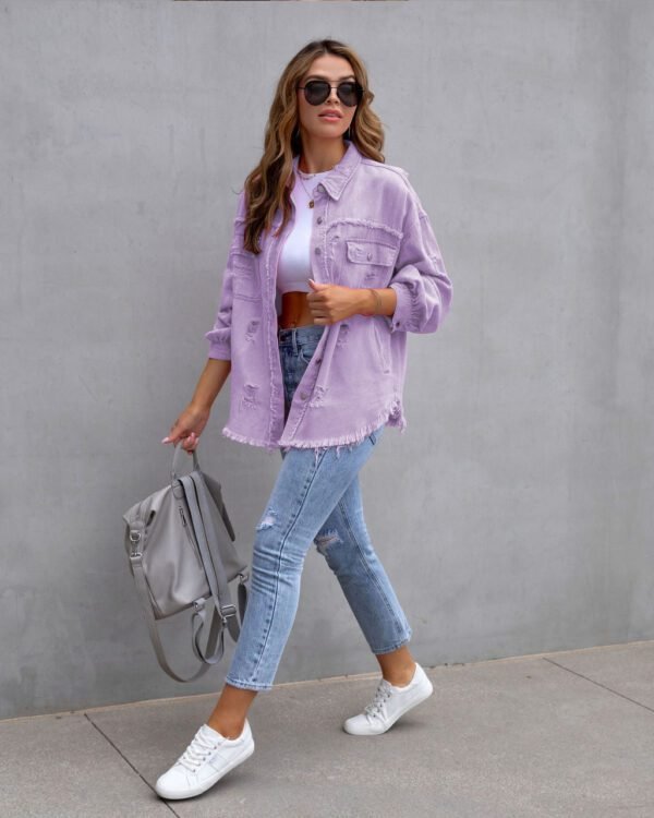 Women's Ripped Shirt Jacket, Casual Spring & Autumn Fashion - Image 8