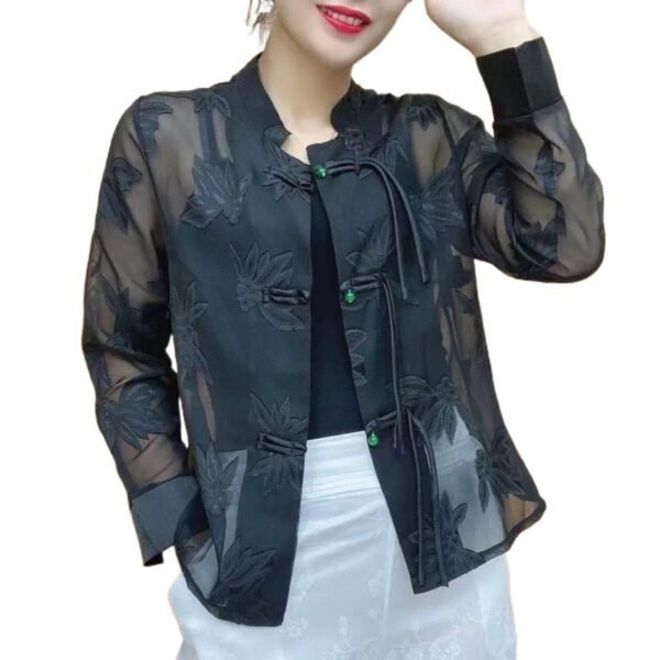 Women's Long-sleeved Thin Mandarin Collar Shirt New Chinese Top - Image 5