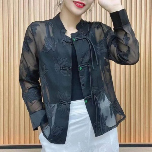 Women's Long-sleeved Thin Mandarin Collar Shirt New Chinese Top - Image 6