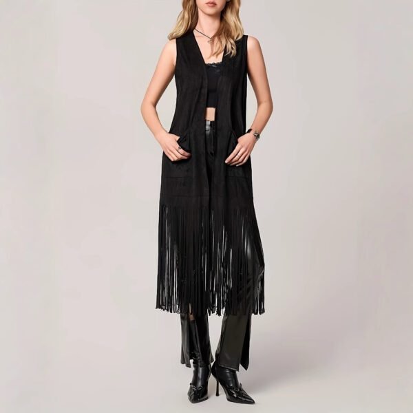 Western Cowboy Tassel Open Front Sleeveless Jacket - Image 3