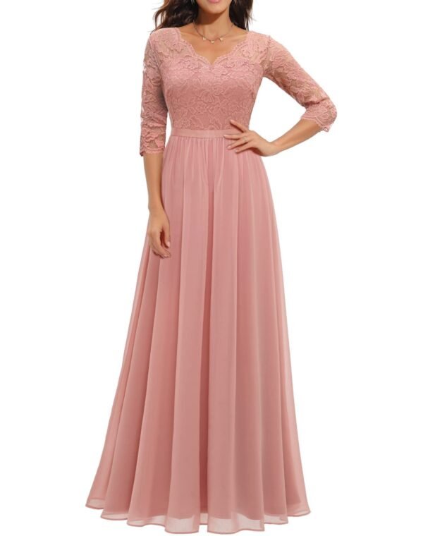 Grace Meets Glamour – Lace Patchwork Waist-Cinching Long Dress for a Stunning Silhouette - Image 4