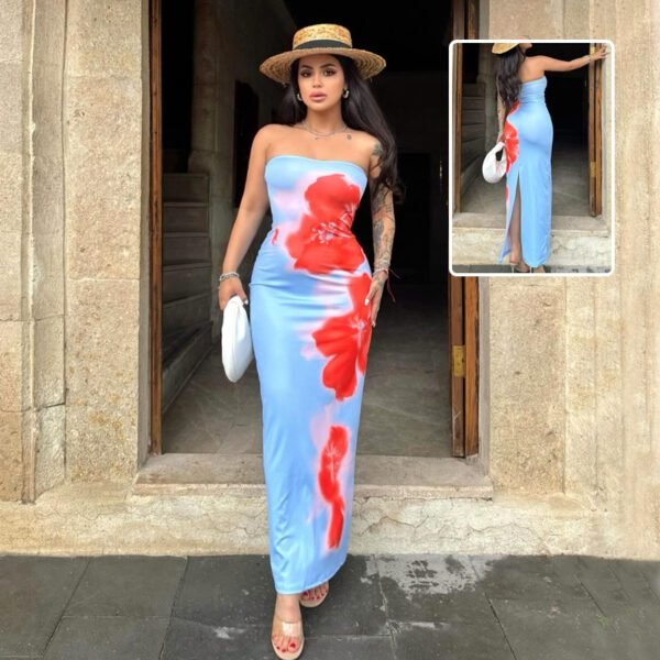 Slim Slit Tube Long Dress Summer Sexy Pint Party Beach Dresses Women's Clothing - Image 6