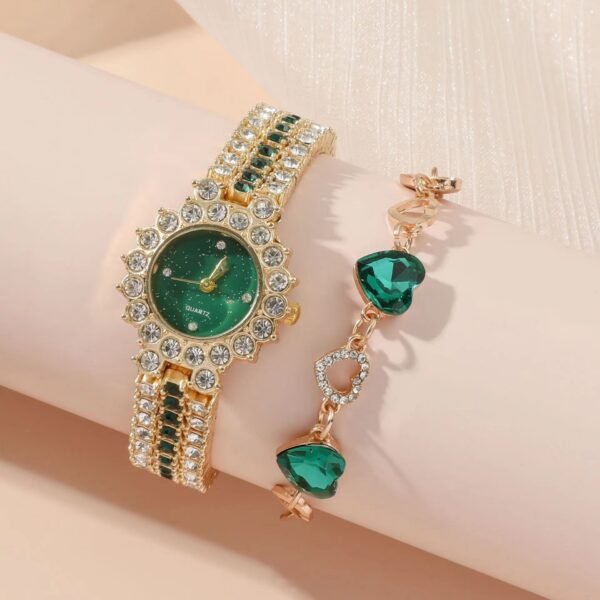 Elegant Green Watch & Ring Set – Stylish Quartz Design - Image 4