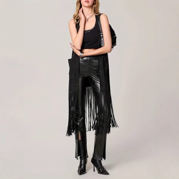 Western Cowboy Tassel Open Front Sleeveless Jacket - Image 2