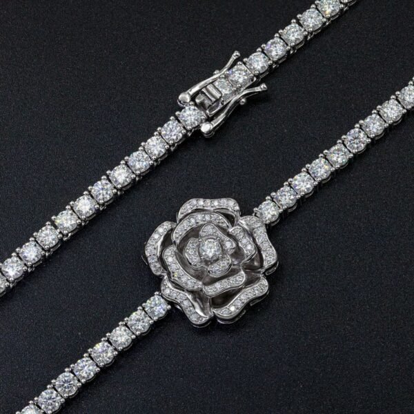 925 Silver Moissanite Hip-Hop Rose Necklace Set - Image 3