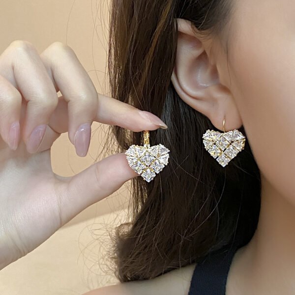 French Style Heart-shaped Zircon Earrings For Women - Image 5