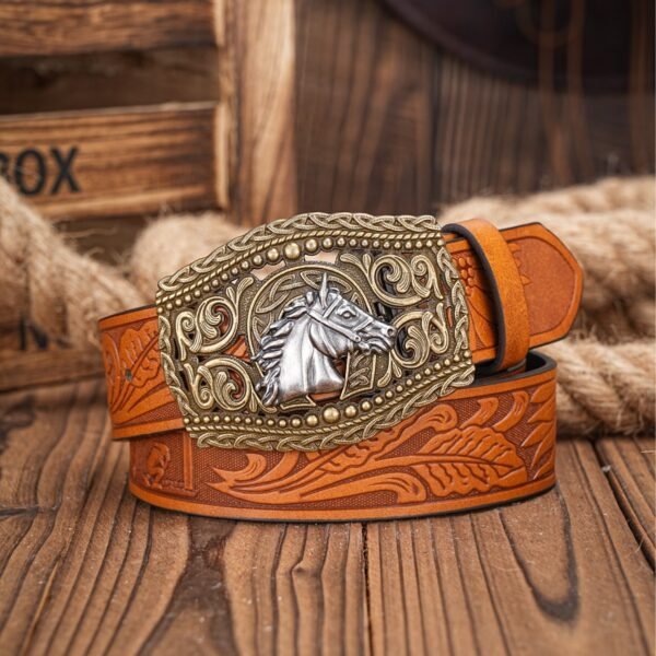 Carved Retro Western Denim Personality Belt Men - Image 3