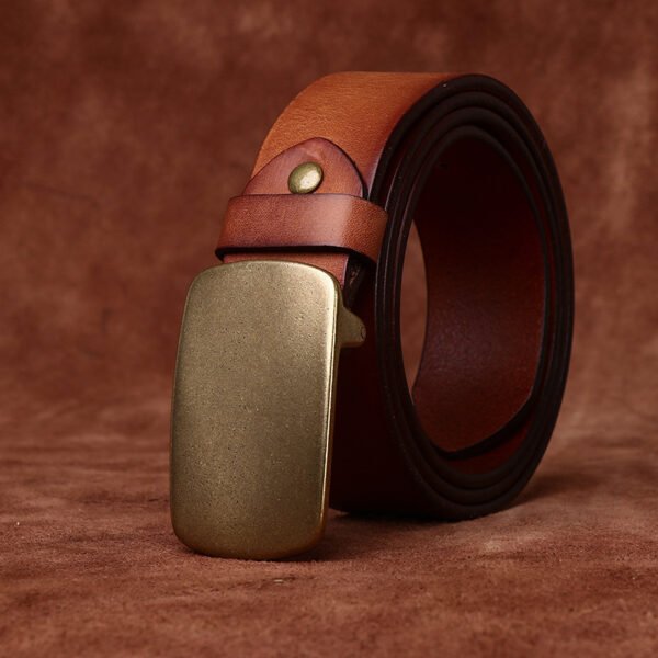Wide Top Layer Smooth Buckle Retro Frosted Belt - Image 4