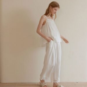 Rayon Satin Pure Desire Pajamas White Suit Lace Loose Comfortable Suspender Trousers