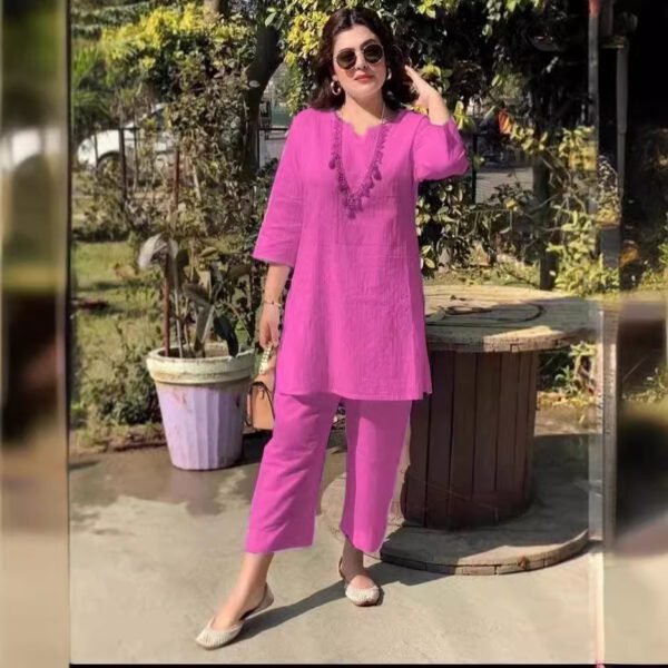 Stylish Solid Color Pullover Two-Piece Suit – Ethnic Elegance & Modern Comfort - Image 3