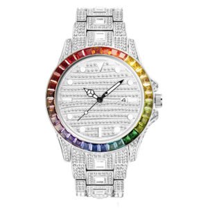 High-End Gradient Rainbow Diamond Men’s Quartz Watch – Bold Luxury, Waterproof Performance