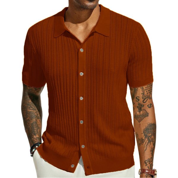 Summer Cool Knitted Men's Shirt Short Sleeved Lapel Solid Color - Image 10