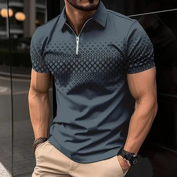 Men's Zipper Polo Shirt Casual Short Sleeve - Image 6