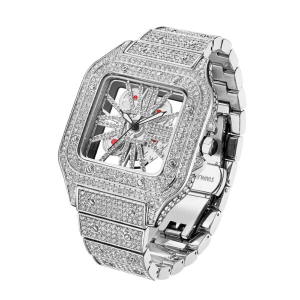 Square Special-Interest Design Hollow Full Diamond Quartz Watch – Luxurious Elegance Meets Modern Craftsmanship - Image 7
