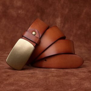 Wide Top Layer Smooth Buckle Retro Frosted Belt