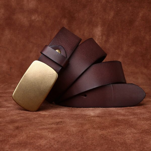 Wide Top Layer Smooth Buckle Retro Frosted Belt - Image 9
