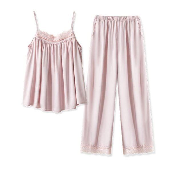 Rayon Satin Pure Desire Pajamas White Suit Lace Loose Comfortable Suspender Trousers - Image 3