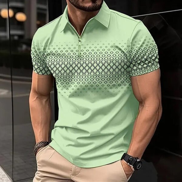 Men's Zipper Polo Shirt Casual Short Sleeve - Image 4
