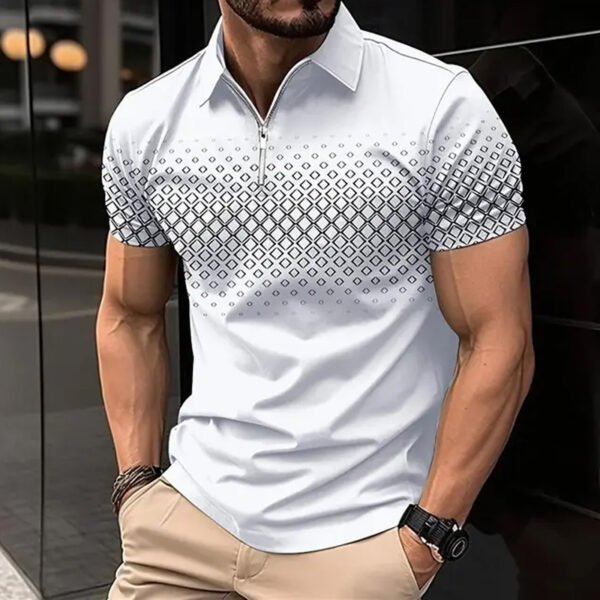 Men's Zipper Polo Shirt Casual Short Sleeve - Image 5