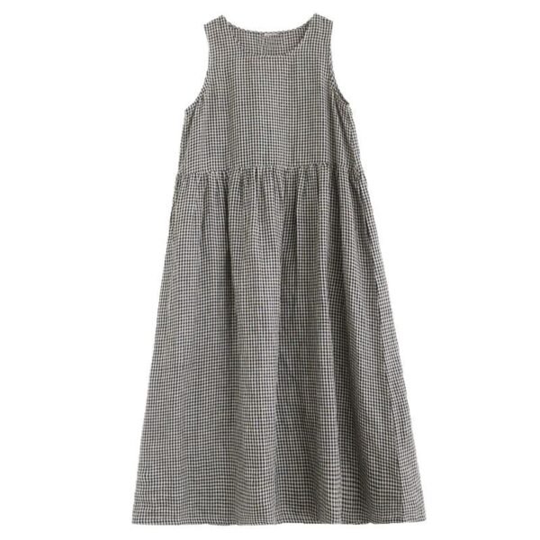 Retro Plaid Cotton-Linen Vest Skirt Summer Wear for Women - Image 4