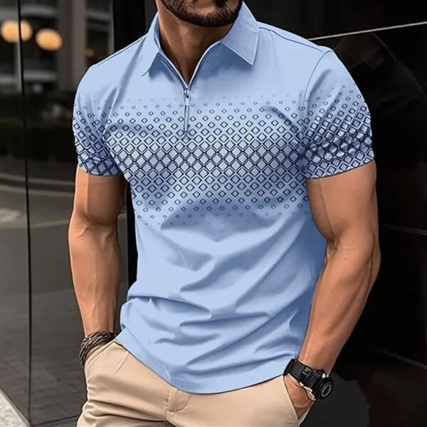 Men's Zipper Polo Shirt Casual Short Sleeve - Image 7